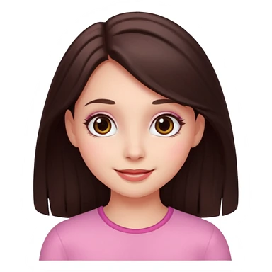 An emoji featuring a girl with dark brown long hair, brown big eyes, light pinkish skin, red cheeks,  sticker
