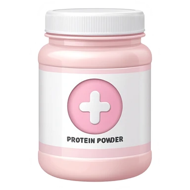 White protein powder jar with pastel pink label, clean design sticker