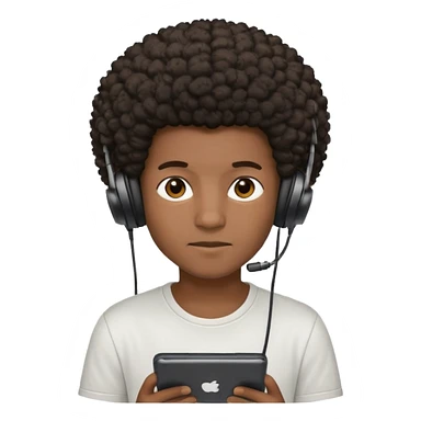 A dark-skinned boy with an afro, gamer , and ears, wearing a white shirt. sticker