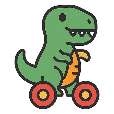 Add wheels to the T-Rex, making it look like a toy vehicle, with the same bright lighting and sharp focus sticker