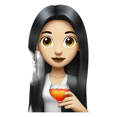 Pale girl with long black hair drinking cocktail sticker