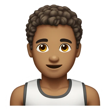 Boy with shaved hair on the sides and curly hair on top, dark brown eyes, wearing tank top sticker