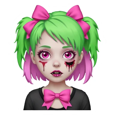 girl-zombie,with-neon green-hair,pink-bows sticker