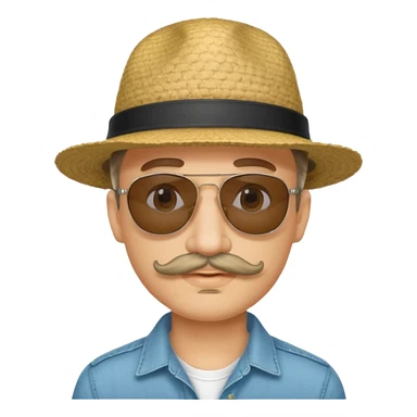 LONG CURLY mustached man in sunglasses with HAT sticker