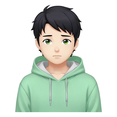 Gorgeous pastel green sweater black hair anime style shojo guy with blushing face and, hoodie, aesthetic, young adult, trending style, outside, vedal987 sticker