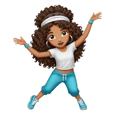 Dancing brown girl with long darn brown curly hair with headband hip hop sticker