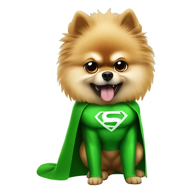 angry pomeranian in green superhero suit sticker