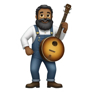 Man with a large beard and overalls, playing the banjo in toe shoes sticker