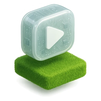 white YouTube play button inside a grass box sticker
