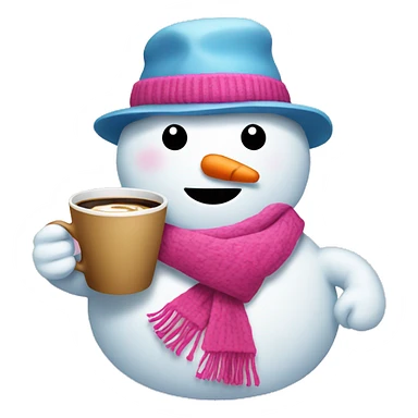Snowman with pink scarf and a coffee  sticker