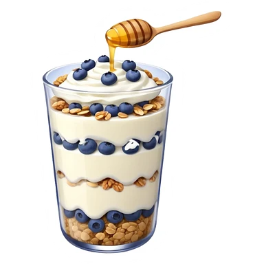 Yogurt parfait with granola layers and blueberries on top sticker