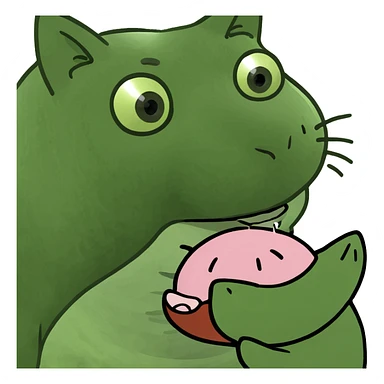A cat eats a pig sticker