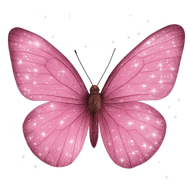 realistic 3D pink butterfly with sparkles, transparent background sticker