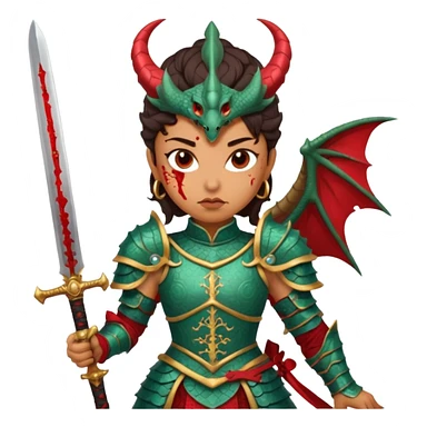 Fierce Latina in armor with a sword after a battle cutting off the head of a dragon sticker