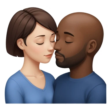 a white woman with short brown hair and a black man with no hair and a beard are facing one each other and their forehead are touching. They close their eyes and their are in love. The space between their nose is a bit larger sticker
