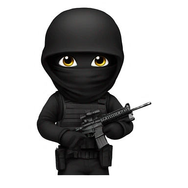 Special forces with black tactical gear and a black balaclava and blc sticker