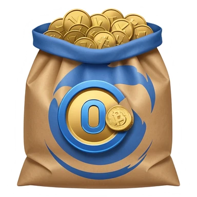 blue coins inside a brown bag  sticker