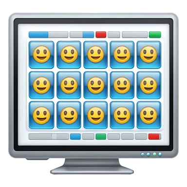 Create an emoji for UX/UI design. Show a computer screen displaying a user interface with buttons, sliders, and a design grid. Include elements like a cursor or design tool to symbolize the design process. Use modern, professional colors. Make the background transparent. sticker