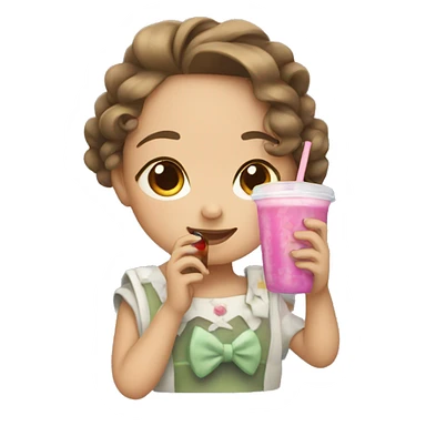 An girl with a bow and drinking boba sticker