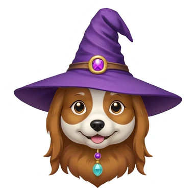 dog wear purple wicth hat sticker