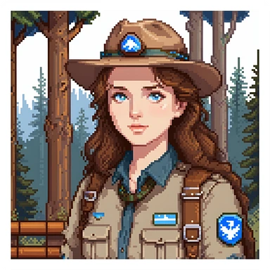 white woman park ranger with brown hair and blue eyes in a nature background sticker