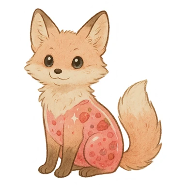 soft fluffy fox with a transparent body filled with fruity smoothie, sparkling eyes, pastel pink, full-body sticker