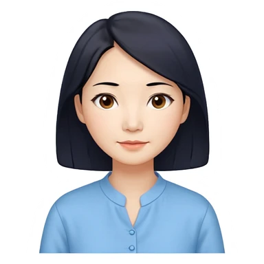 Chinese woman 50 years old, gentle caring expression, shoulder-length black hair, brown eyes, pastel blue blouse sticker