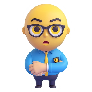 A yellow emoji face with a worried expression, looking at a wristwatch with raised eyebrows, showing urgency and stress sticker