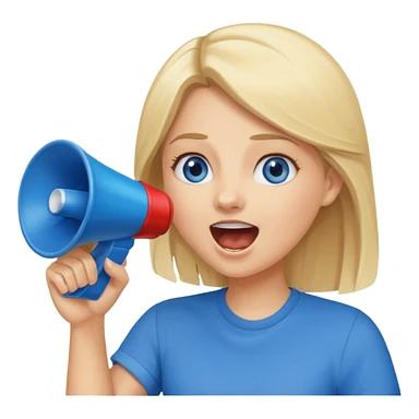  blue eyes blonde girl yelling into megaphone smiling sticker