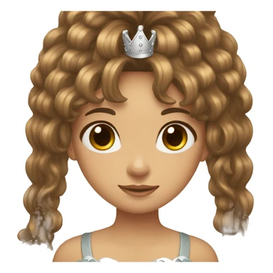 girls with long brown hair and bangs with a crown sticker