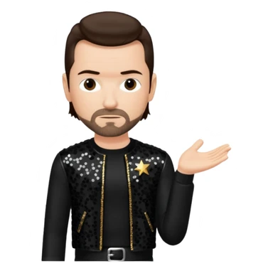 The Edge from U2 with dark brown hair, black sequin outfit sticker