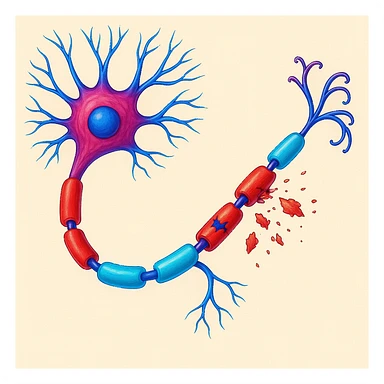 Make the neuron and myelin sheath illustration more colorful with vibrant medical colors, enhancing the vibrancy and clarity of the medical illustration. sticker