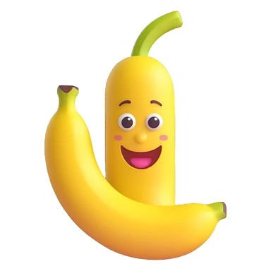 3D emoji style banana with a happy face sticker