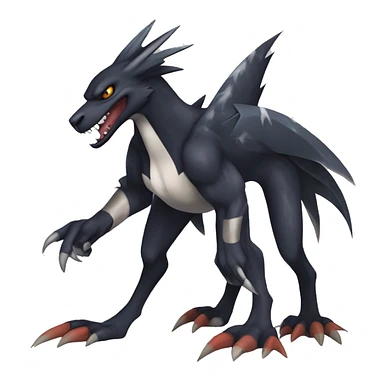 Black Cool Edgy Nargacuga-Garchomp-Houndoom-Sergal Fakémon-Digimon with Edgy markings,  full body sticker