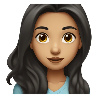 A dark black brown long hair girl , high cheekbones,indian features  with a giving a flirty smirk and a eye roll medium fair complexion  sticker