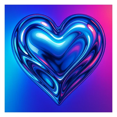 heart with a liquid chrome look, digital illustration sticker