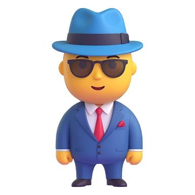 gangster character, 3D emoji style, sharp suit, fedora, confident stance sticker
