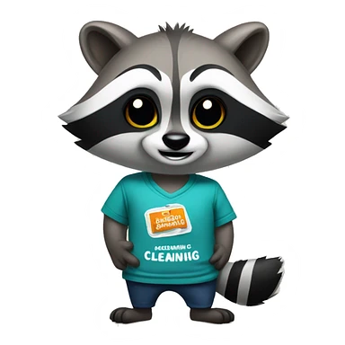raccoon in a t-shirt with the inscription "cleaning" sticker
