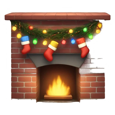 Brick Fireplace with and Christmas lights and stockings sticker