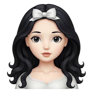 faça uma boneca branca, dos olhos pretos, cabelo preto longo com ondas leves sticker