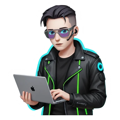 cyber punk man holding laptop sticker