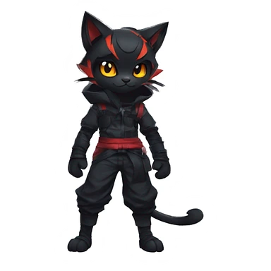 Edgy Shy Anthro Ninja boyish cool pretty dark black Litten-Pokémon-cat-fursona-animal techwear sticker