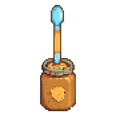 pixel art style peanut butter spoon, minimal and cute sticker