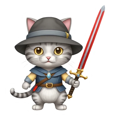 Cat held a sword and wearing a hat sticker
