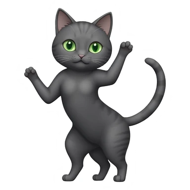full body gorgeous solid dark grey cat with green eyes, white paws and white whiskers stretching sticker