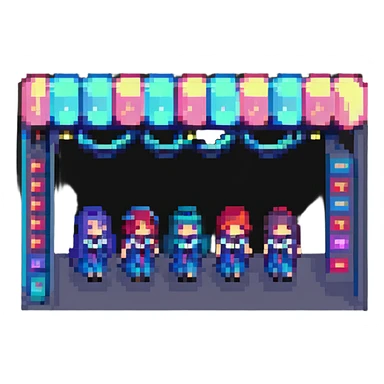 a kpop group, pixel art style, performing on stage sticker