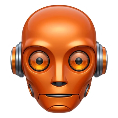 A robot head, orange color sticker