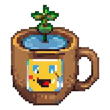8-bit pixel art emoji,coffee in a coffee cup sticker