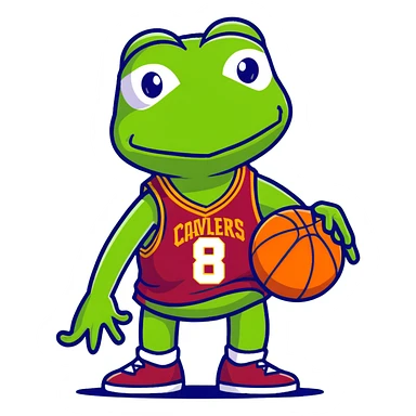 Kermit the Frog wearing a Cleveland Cavaliers #8 basketball jersey, cartoon style sticker
