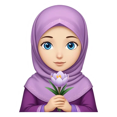 Turkish beautiful finish Konya girl blue eyes with crocus hijab and islamic dress and hold crocus flower on hand  sticker